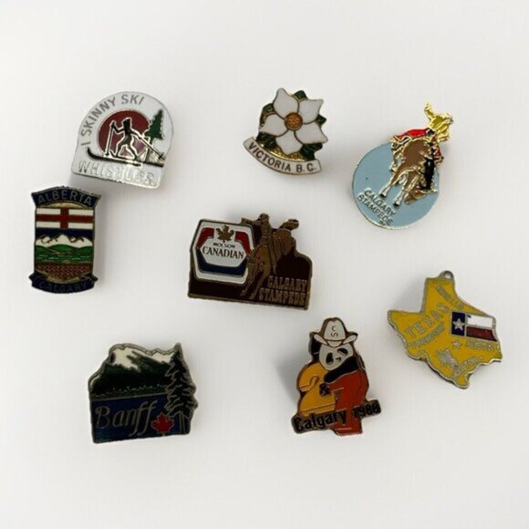 Vintage Western Pin Pendant Lot 8 Travel Canada Texas BC Alberta Rodeo Stampede - Picture 1 of 8